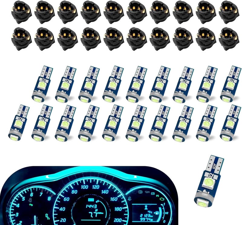 winterrock 20PCS 74 Led Bulb Dash Lights Super Bright, T5 37 74 Wedge LED Bulb with PC74 PC37 Twist Lock Socket, Auto Instrument Cluster Bulbs, Replacement Instrument Panel Gauge Light Kits (Ice Blue) - Image 1
